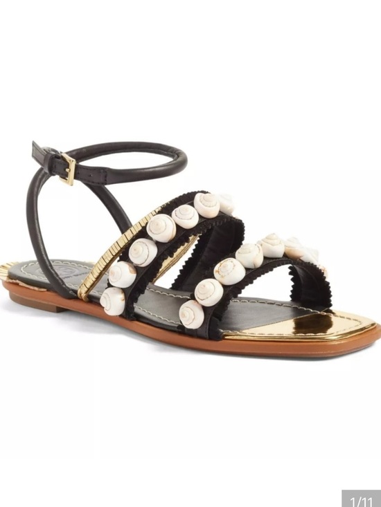 Tory Burch Shoes - New Tory Burch Black and Gold Sinclair seashell Women's Sandals 9 with box